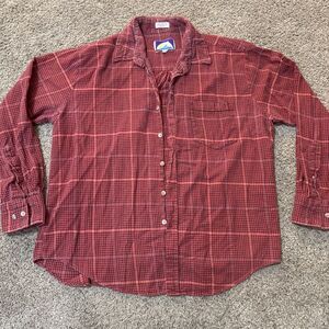 Vintage North Crest Madras Flannel Casual Button Up Shirt Men Extra Large XL Red
